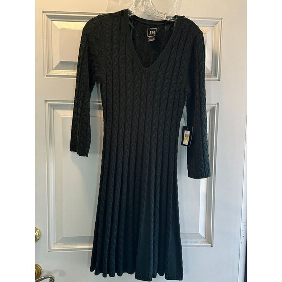 JH Green Cable Knit V-Neck A-Line Dress Long Sleeves Medium  Size M - Picture 1 of 7